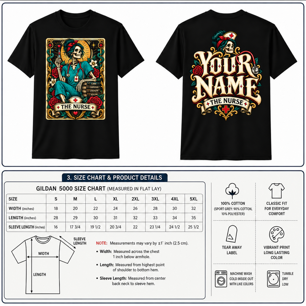 Personalized Nurse Skull Tarot Card Shirt for Women Custom Name Graphic Tee