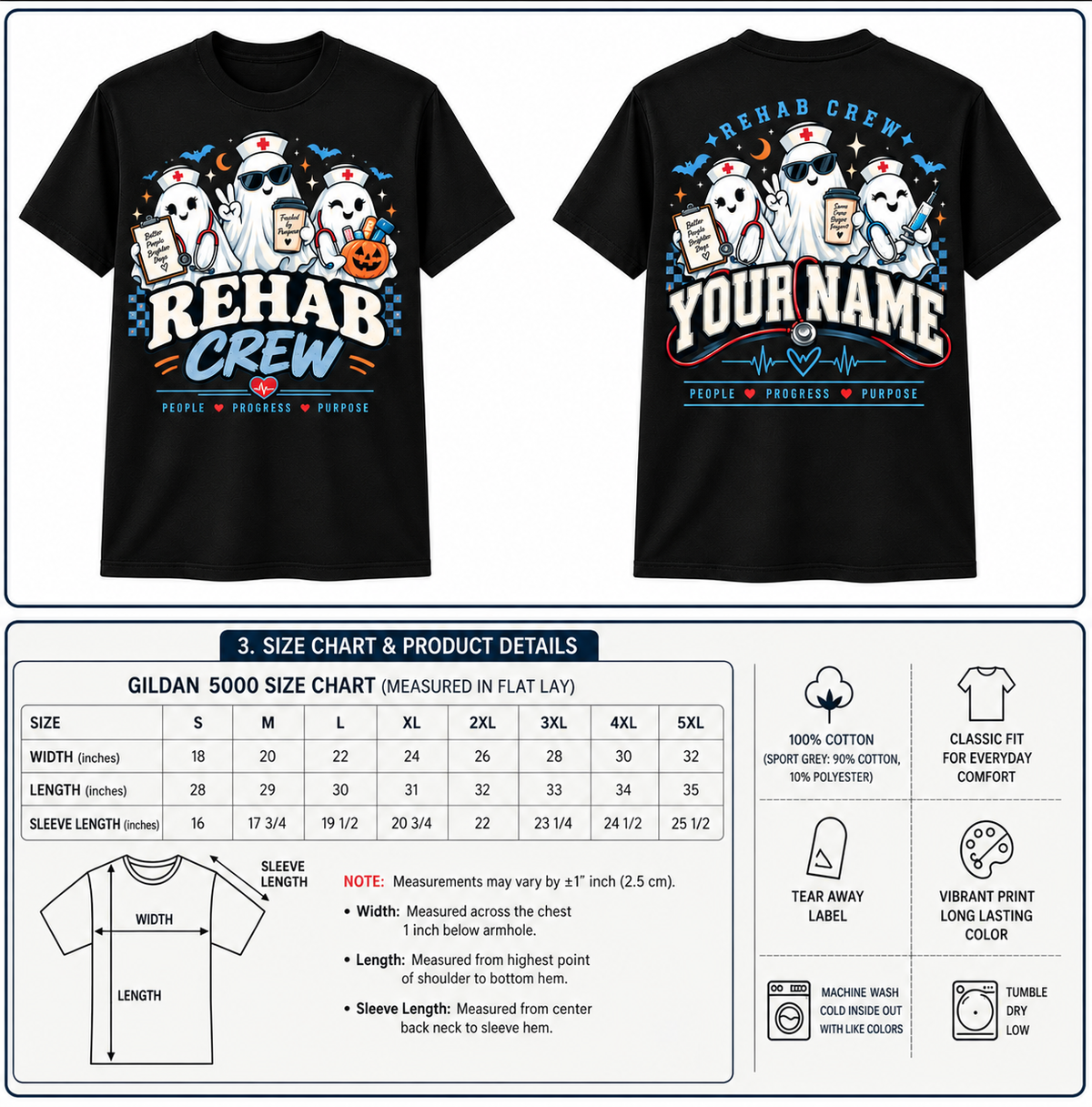 Custom Rehab Crew Halloween Shirt with Ghost Stethoscope Pumpkin Graphic Tee