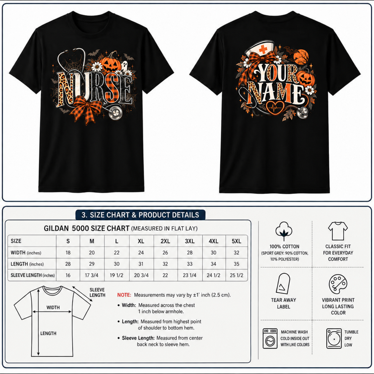 Custom Nurse Halloween Shirt with Stethoscope Leopard Pumpkin Bow Tee