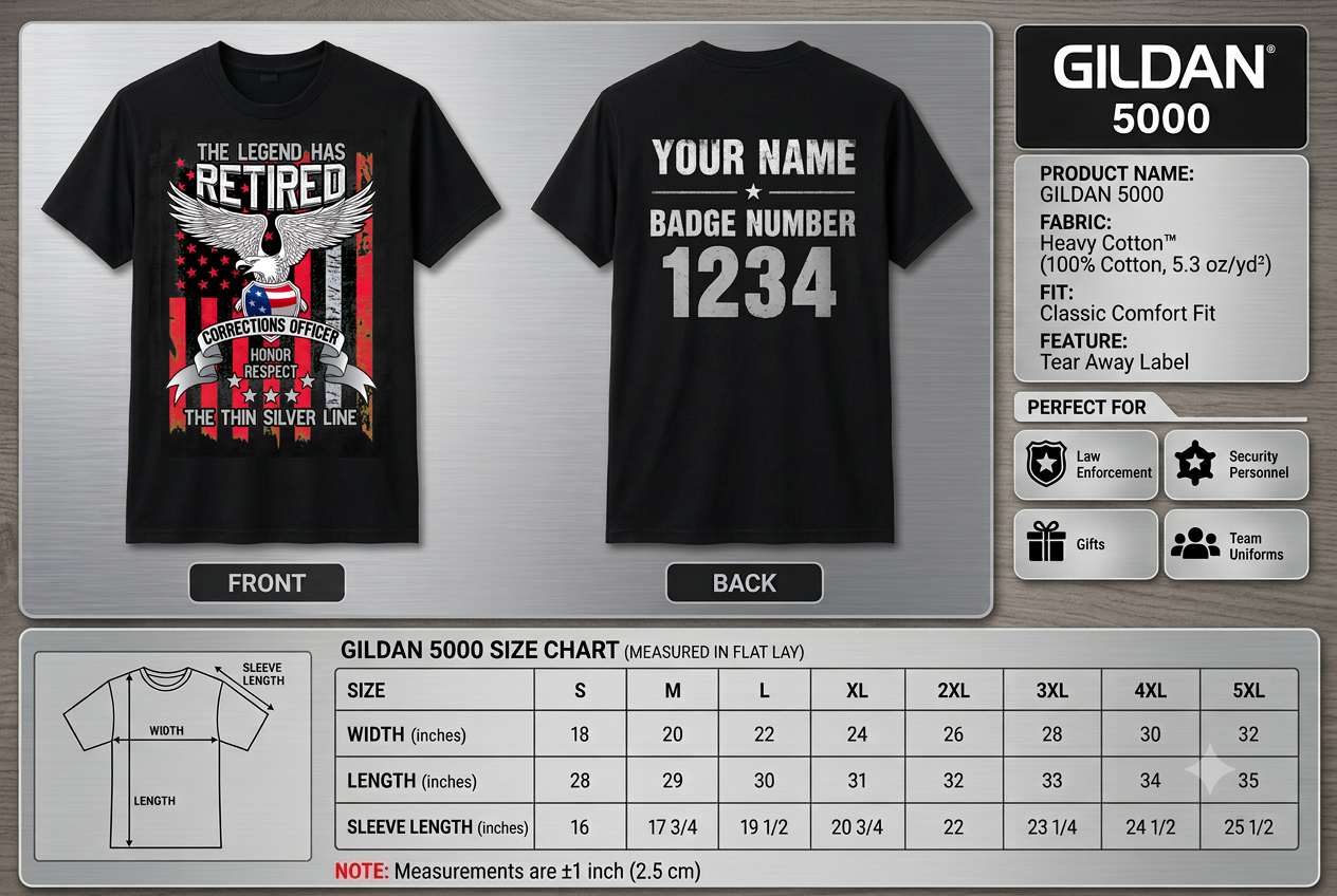 Custom Name Retired Corrections Officer Shirt, Thin Silver Line Legend Retirement Gift Tee