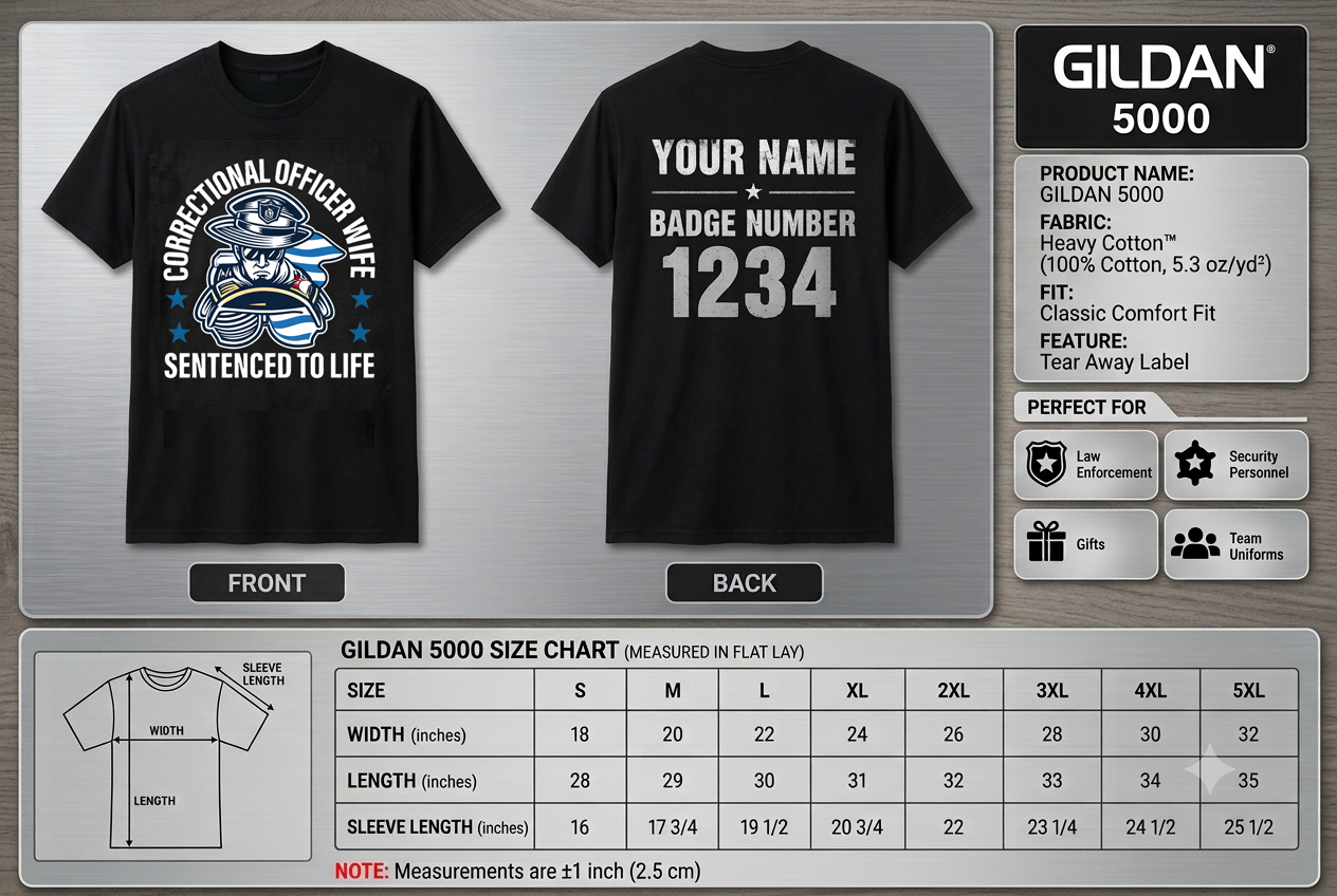 Custom Name Correctional Officer Wife Shirt, Sentenced To Life CO Wife Thin Silver Line Tee