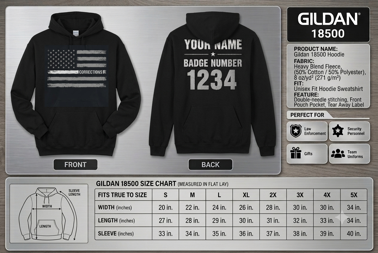 Custom Name Corrections - Thin Silver Line Flag for Correctional Officer Hoodie