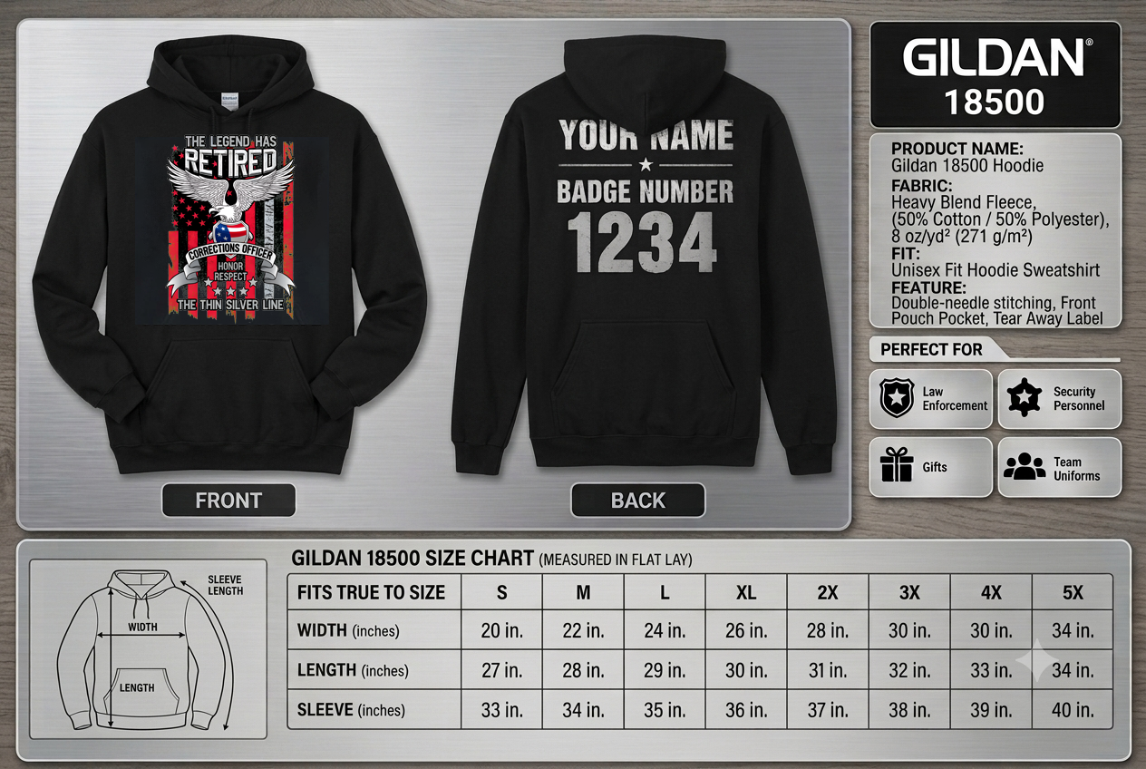 Custom Name Retired Corrections Officer Hoodie, Thin Silver Line Legend Retirement Gift Hooded