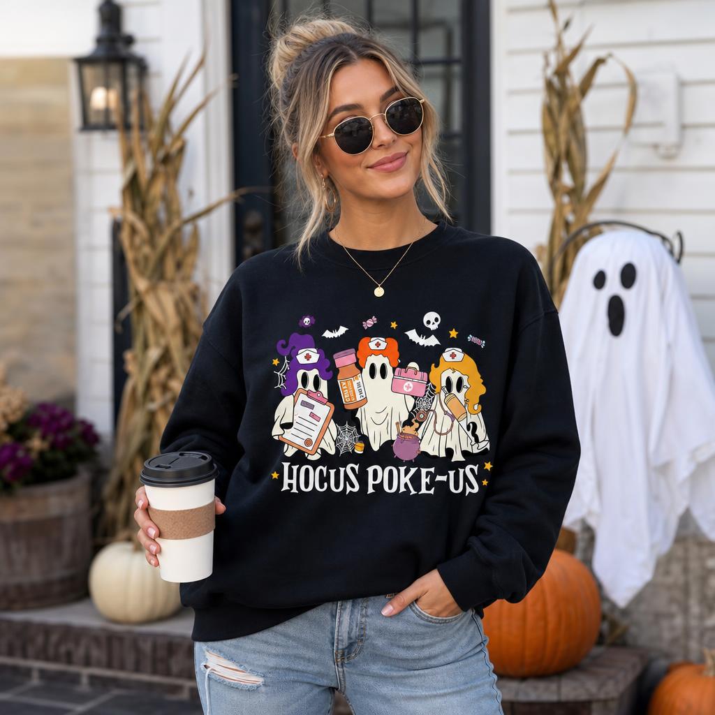 Personalized Custom Hocus Poke-Us Nurse Halloween Sweatshirt Funny Ghost