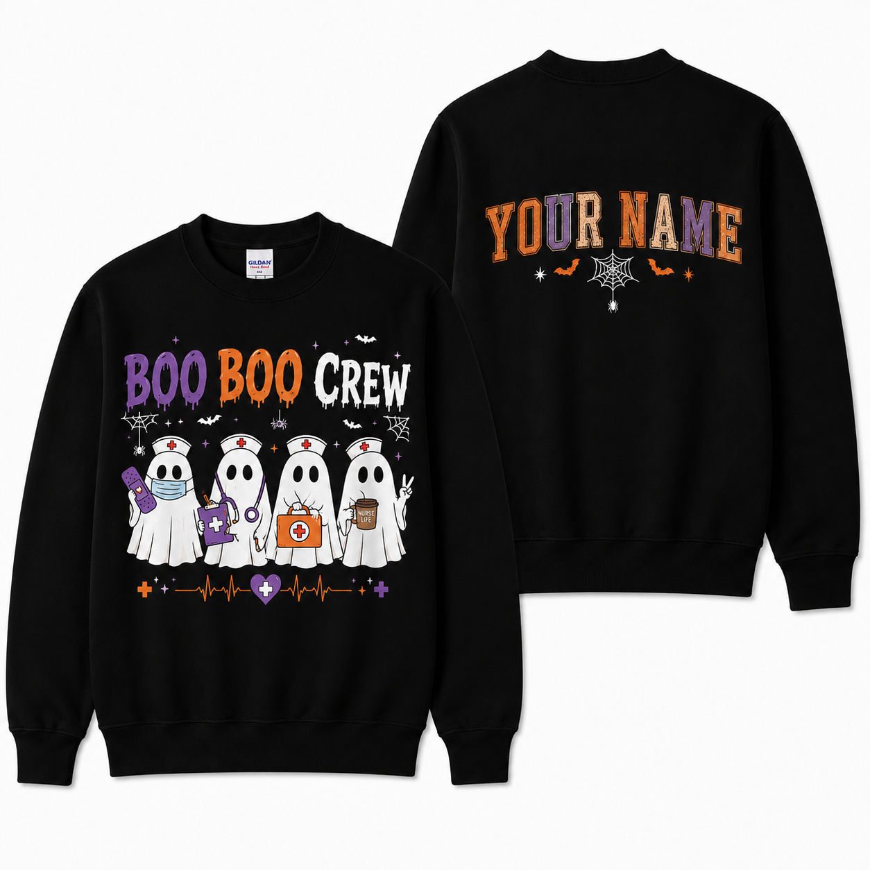 Personalized Halloween Nurse Sweatshirt Custom Name Boo Boo Crew Ghost Graphic RN LPN CNA Nurse Gift