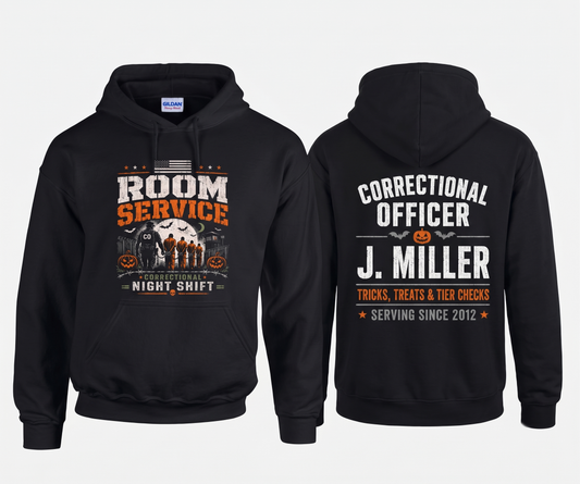 Personalized Correctional Officer Halloween Hoodie Room Service Night Shift Custom Name CO Gift