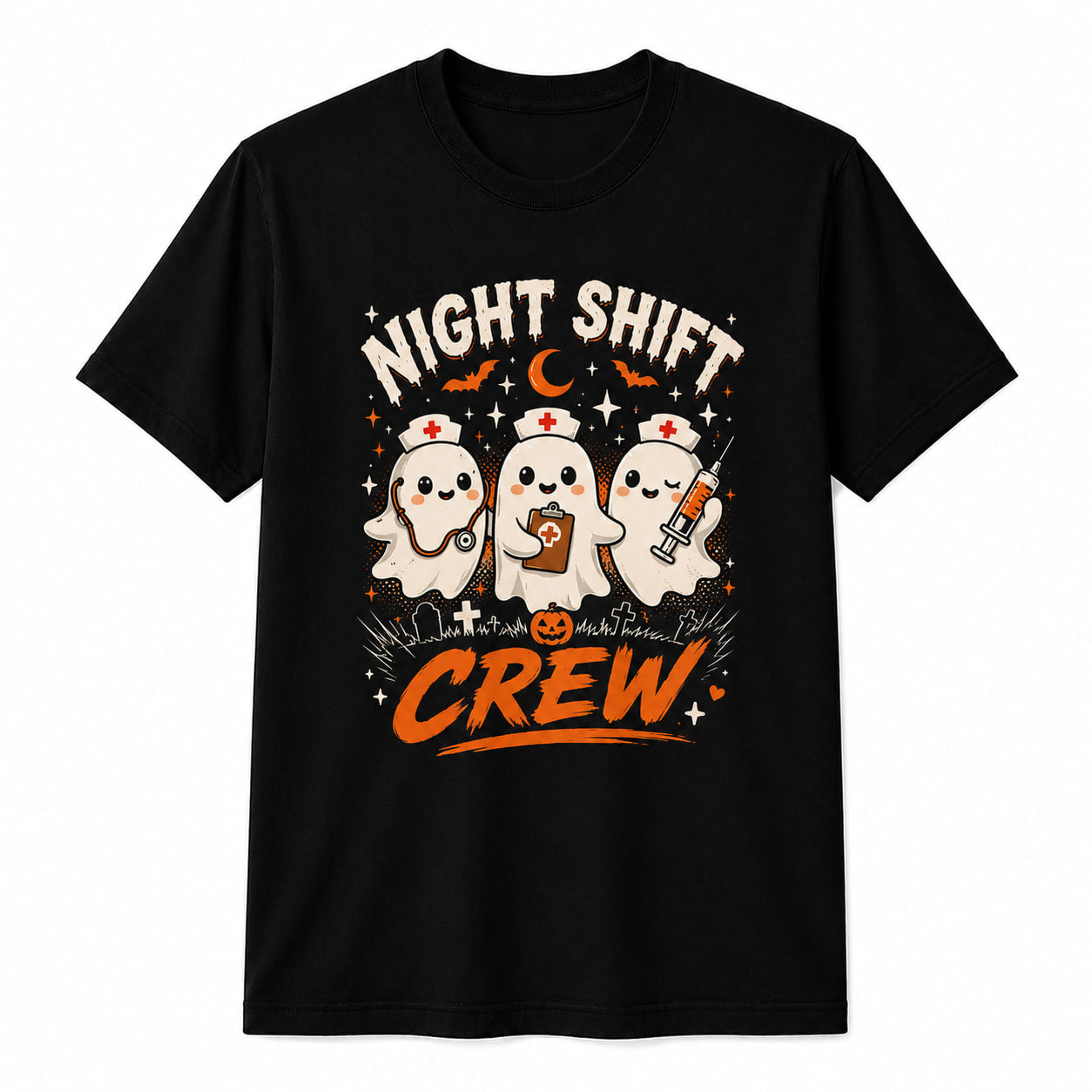 Personalized Night Shift Crew Shirt Custom Spooky Halloween Nurse Unisex T-Shirt