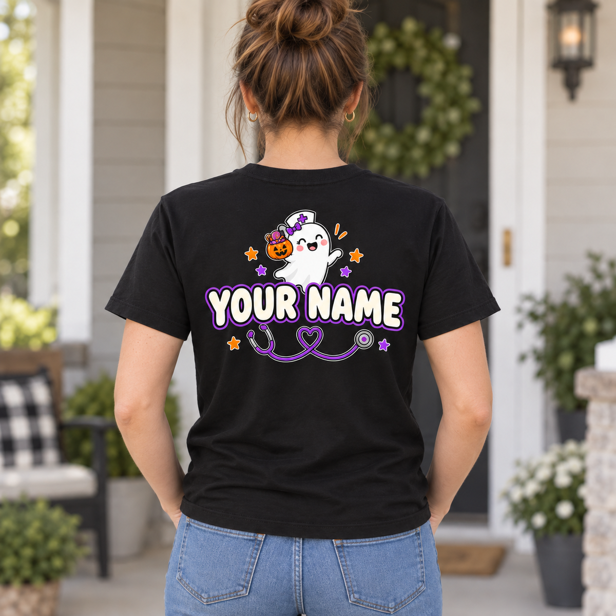 Personalized Custom Cute Ghost Nurse Funny Halloween Unisex T-Shirt
