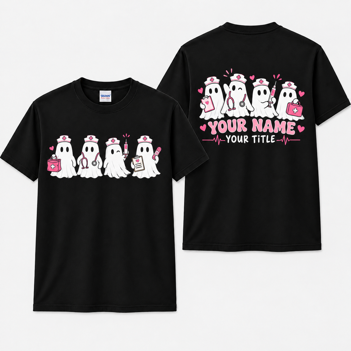 Custom Nurse Halloween Shirt, Cute Ghost Nurse Personalized Unisex T-Shirt, Spooky Medical Staff Gift