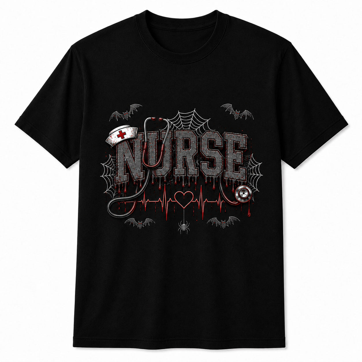 Personalized Spooky Nurse Shirt Custom Halloween RN Gift Embroidered Look Unisex T-Shirt