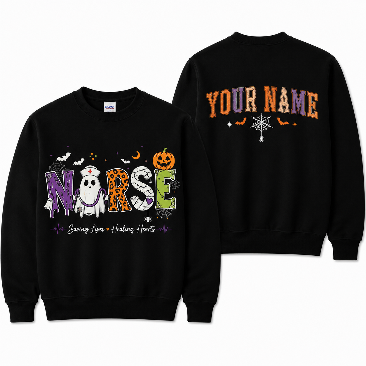 Personalized Nurse Halloween Sweatshirt Custom Name Nursing Costume Ghost Graphic RN LPN CNA Gift