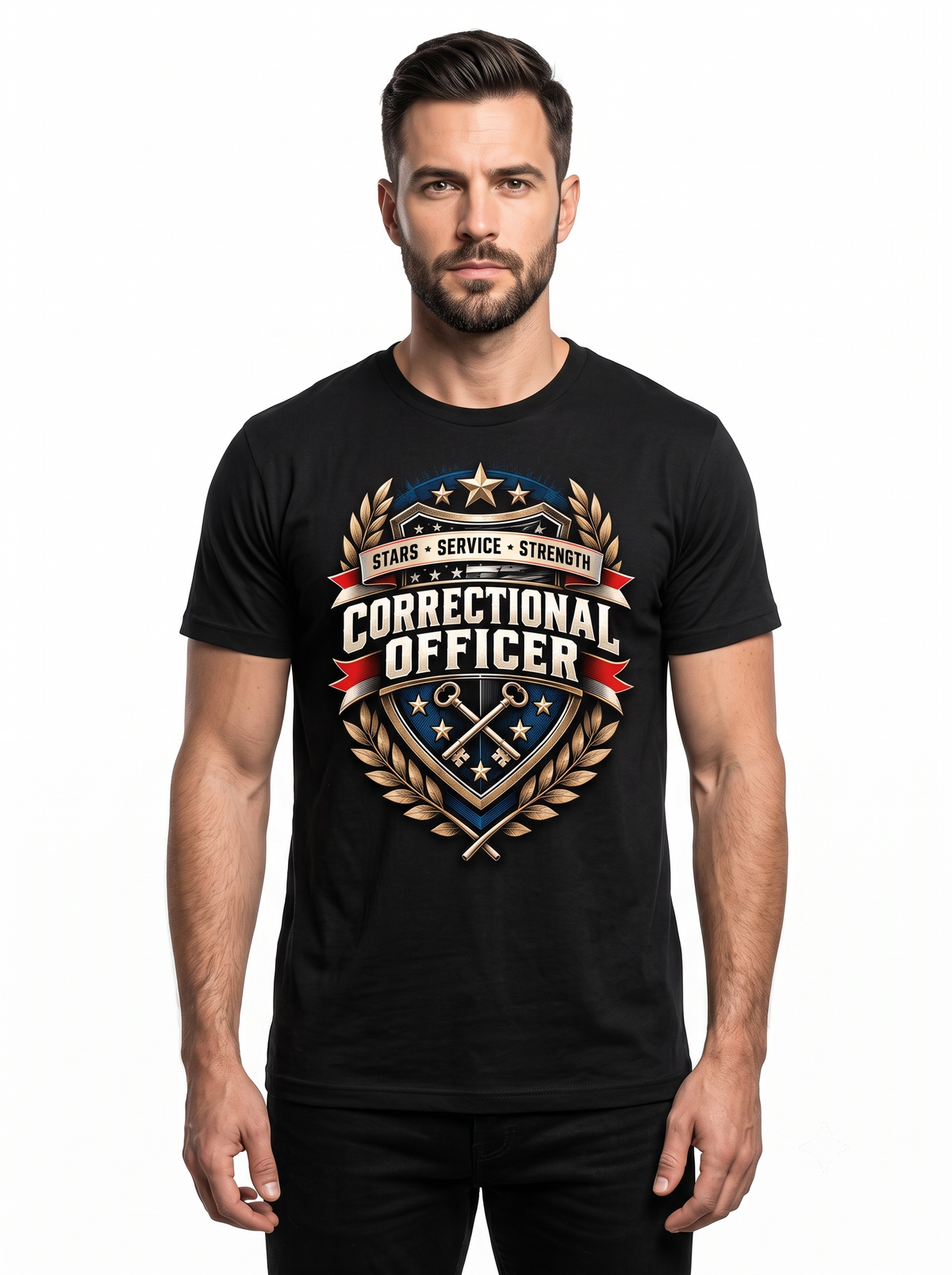 Stars Service Strength – Personalized Correctional Officer Front & Back T-Shirt