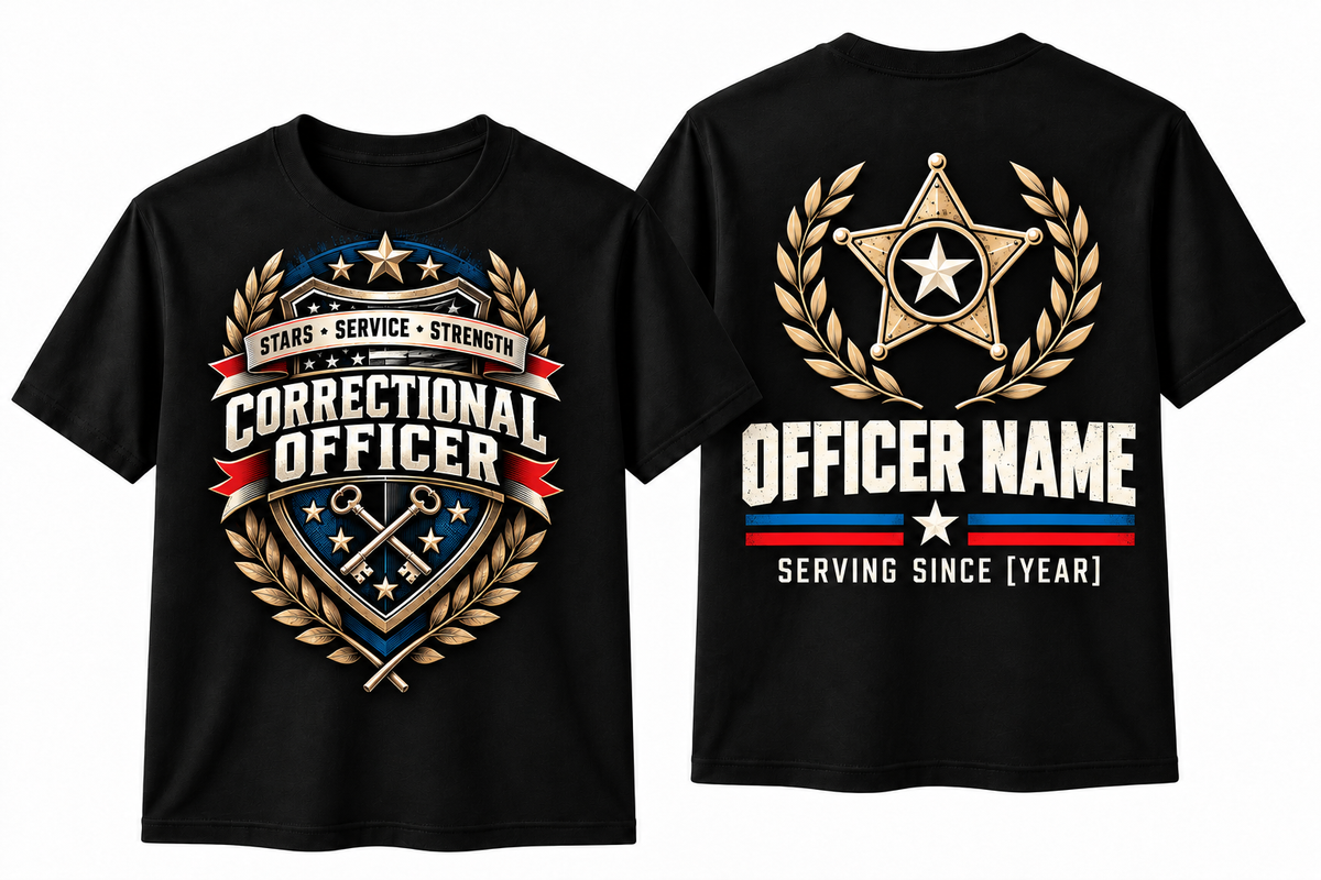 Stars Service Strength – Personalized Correctional Officer Front & Back T-Shirt
