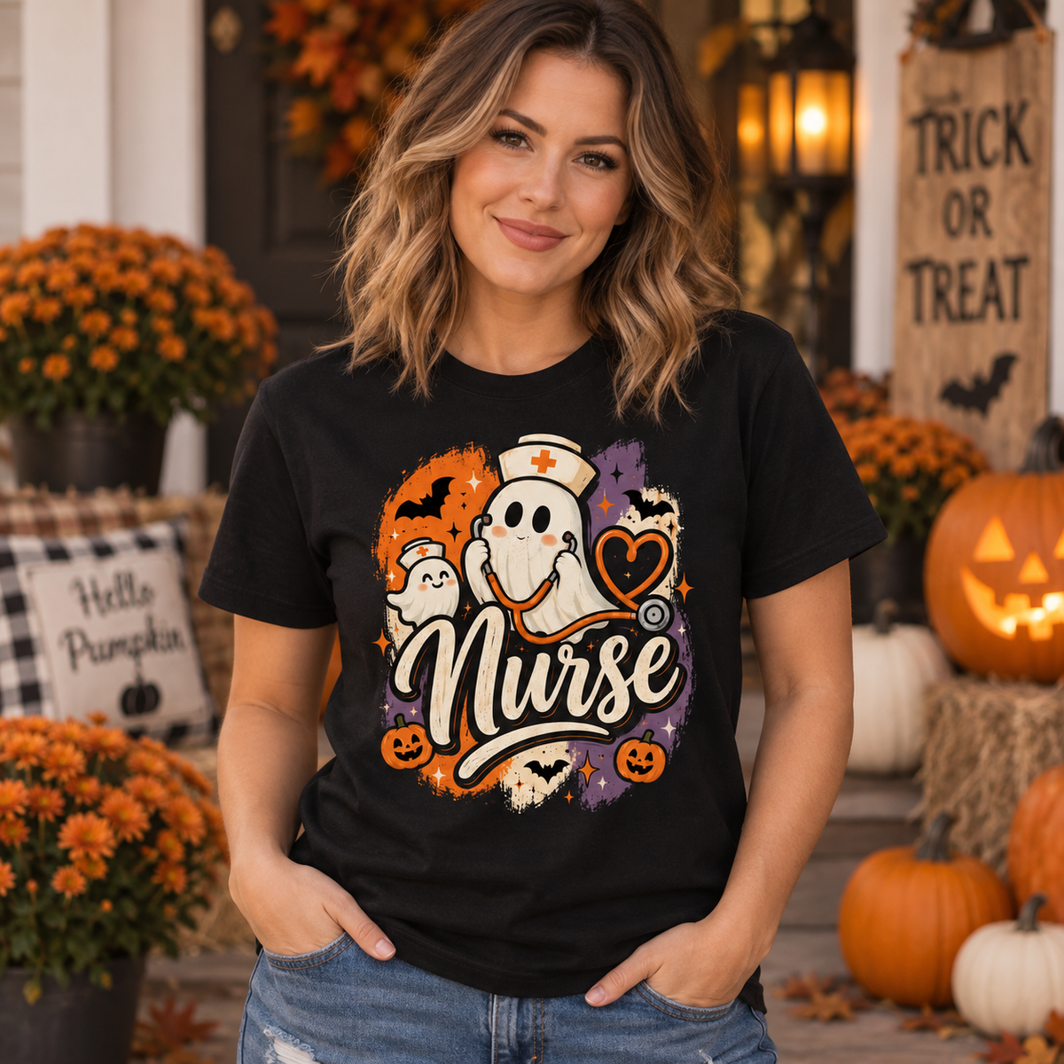Personalized Halloween Nurse T-Shirt Spooky Season Top Nursing Student Gift Unisex Shirt