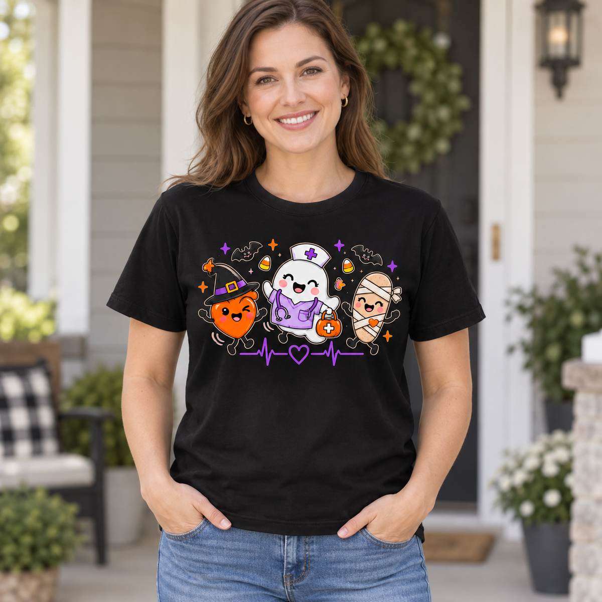 Personalized Custom Cute Ghost Nurse Funny Halloween Unisex T-Shirt
