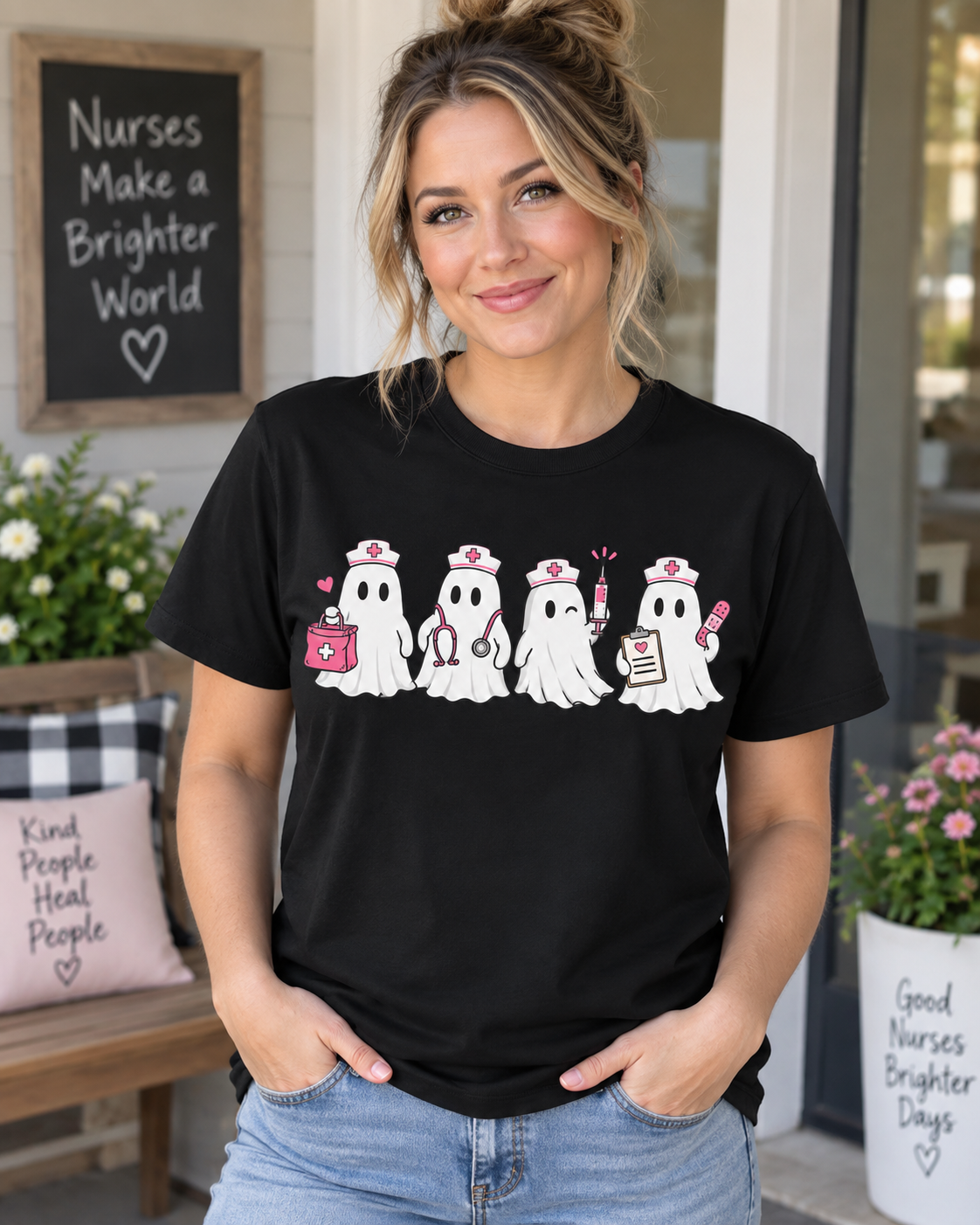 Custom Nurse Halloween Shirt, Cute Ghost Nurse Personalized Unisex T-Shirt, Spooky Medical Staff Gift
