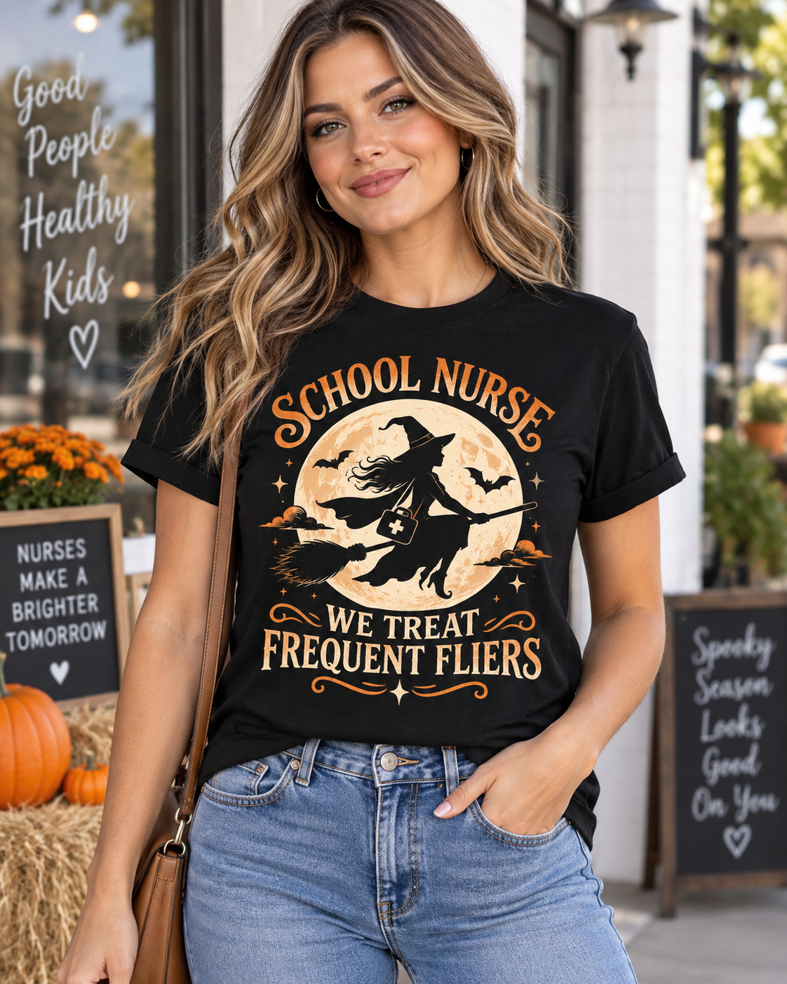 Personalized Custom School Nurse Halloween Shirt, Spooky Witch Nurse T-Shirt, RN Gift
