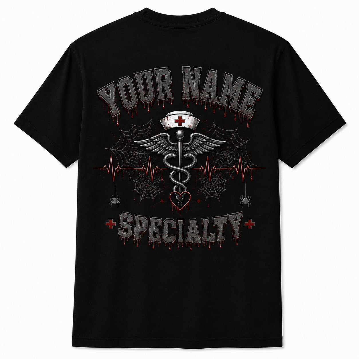 Personalized Spooky Nurse Shirt Custom Halloween RN Gift Embroidered Look Unisex T-Shirt