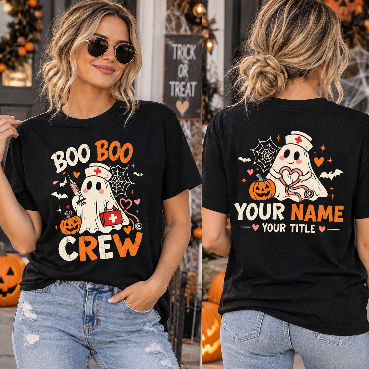 Personalized Halloween Nurse Shirt Custom Boo Boo Crew Shirt for Women Unisex T-Shirt