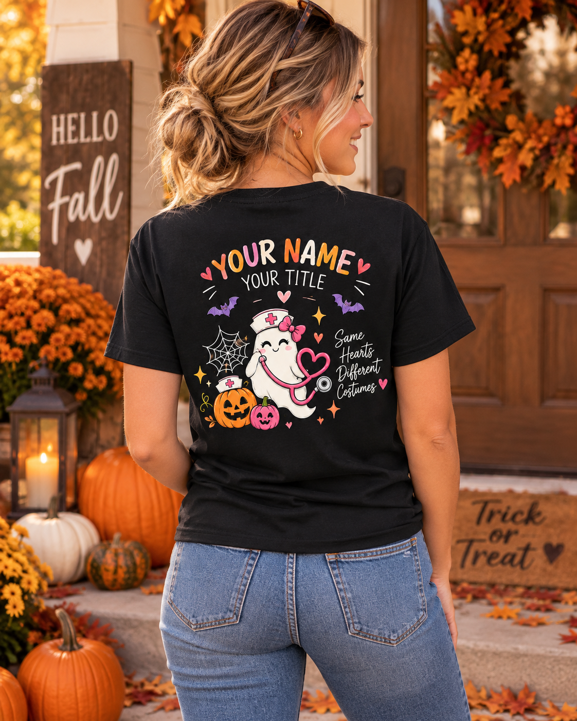 Personalized Halloween Nurse Shirt Custom Spooky Nurse T-Shirt Pumpkin Ghost Gift Unisex T-Shirt