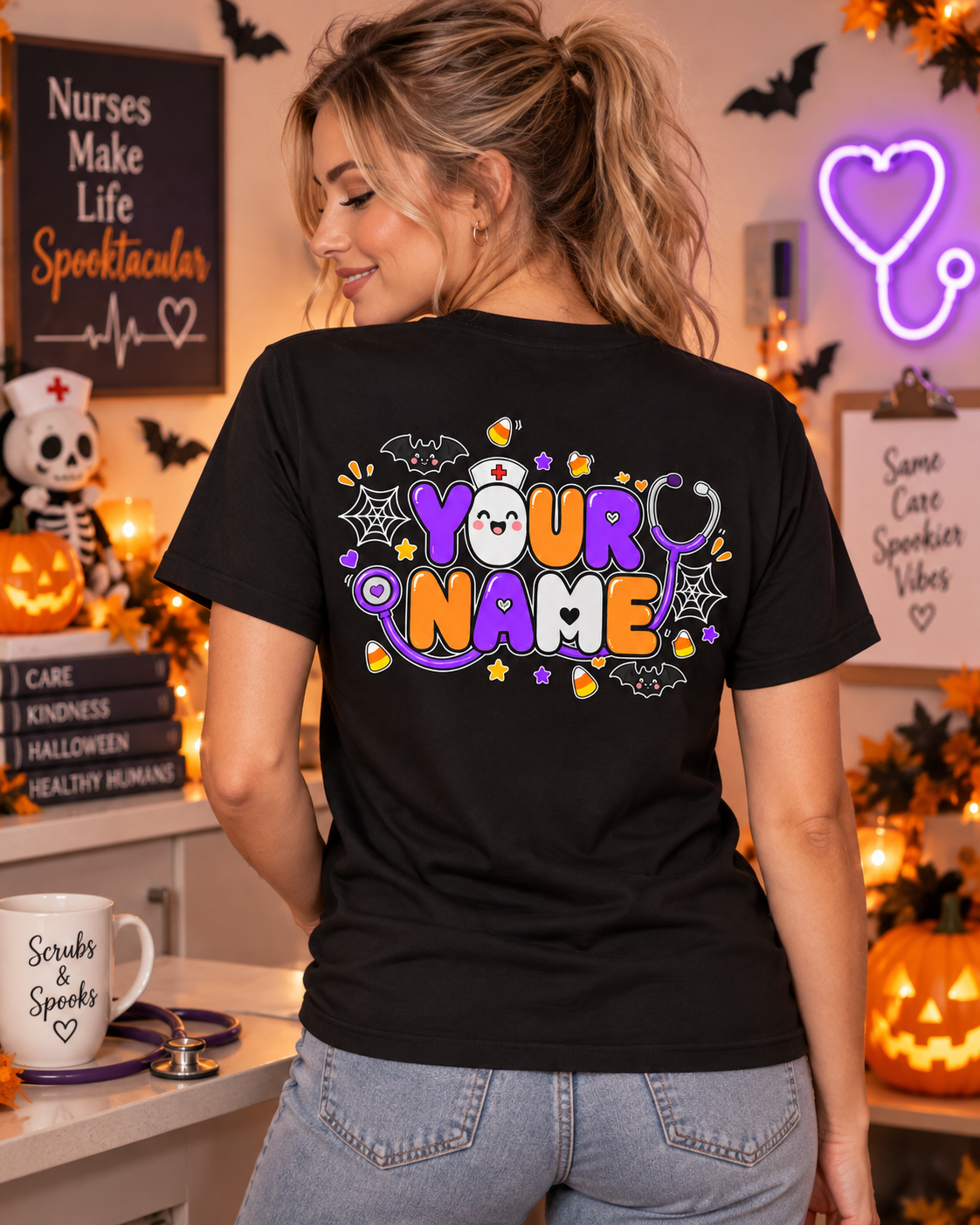 Personalized Halloween Nurse Shirt, Custom Ghost Nurse Tee, Cute Spooky Nursing Gift, Funny Nurse Halloween T Shirt