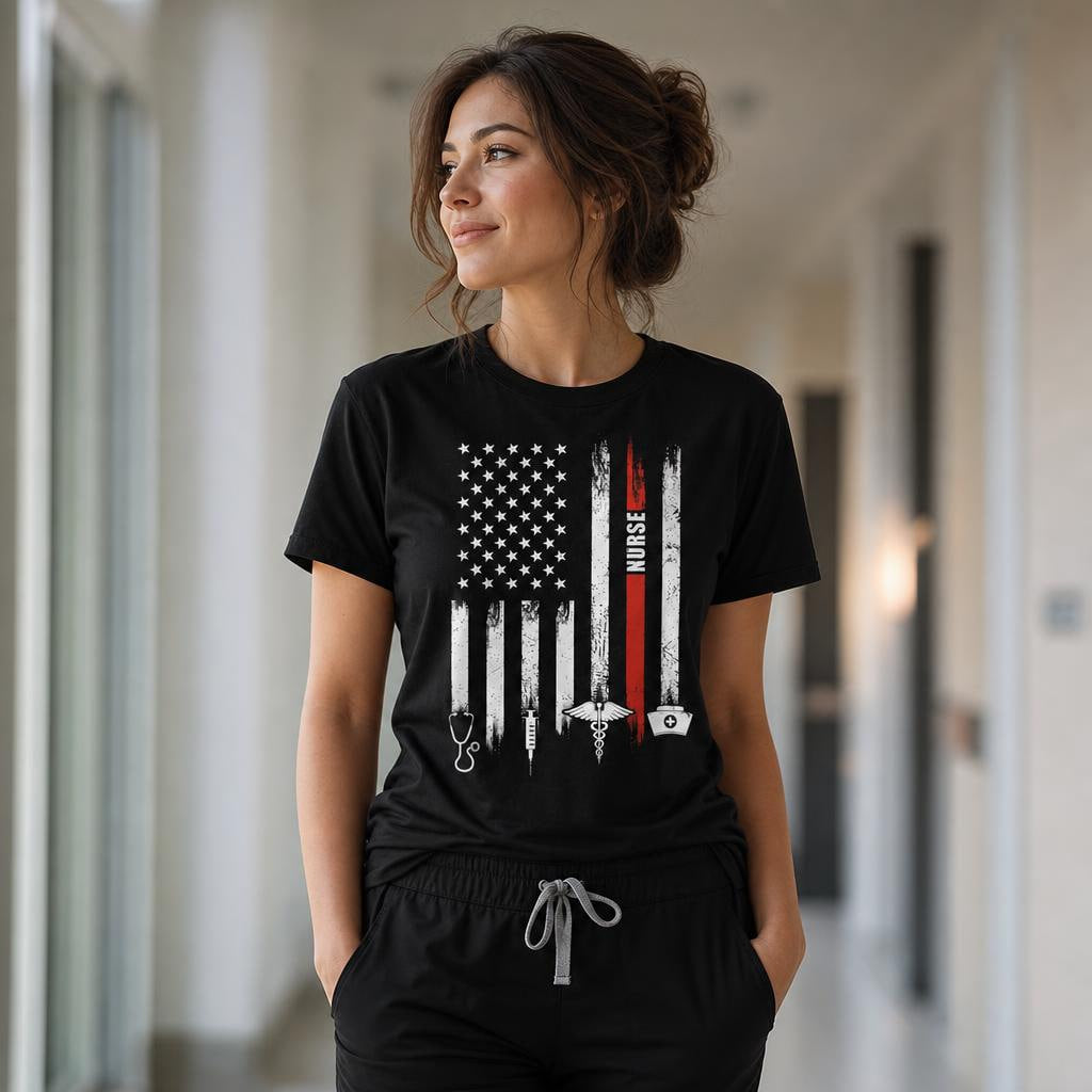 Personalized Funny American Flag Nurse Shirt Custom Nurse Day Gift Unisex T-Shirt