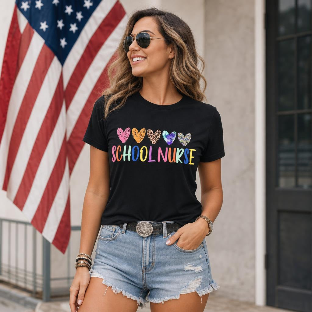 Personalized School Nurse Heart Shirt Custom Nurse Appreciation Gift Unisex T-Shirt