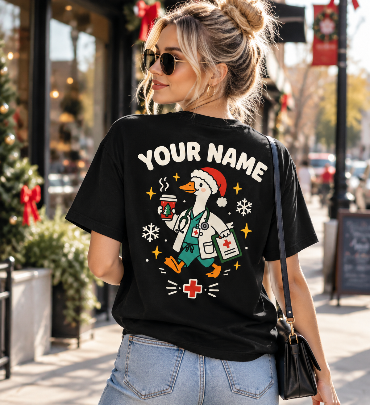 Custom Christmas Goose Nurse Unisex T Shirt, Personalized RN Tee, Funny Registered Nurse Holiday Gift, ER ICU Nurse Shirt