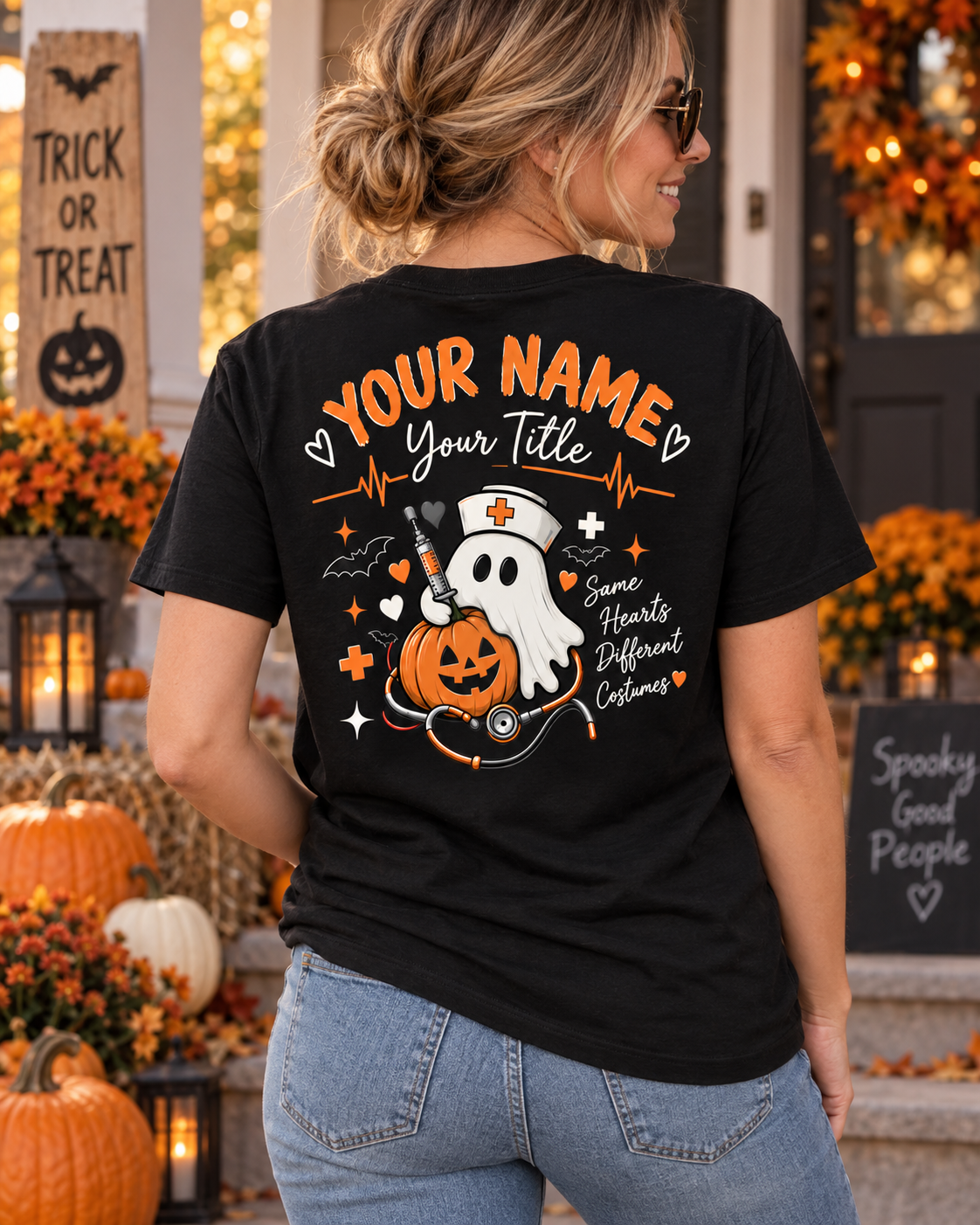 Personalized Halloween Nurse T-Shirt Spooky Season Top Nursing Student Gift Unisex Shirt