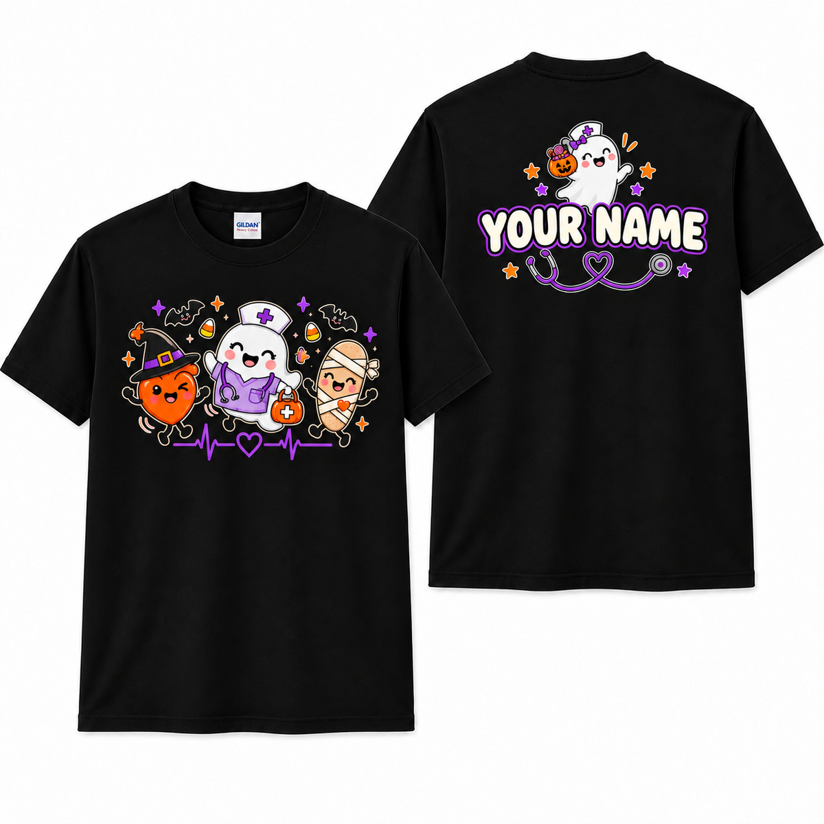 Personalized Custom Cute Ghost Nurse Funny Halloween Unisex T-Shirt
