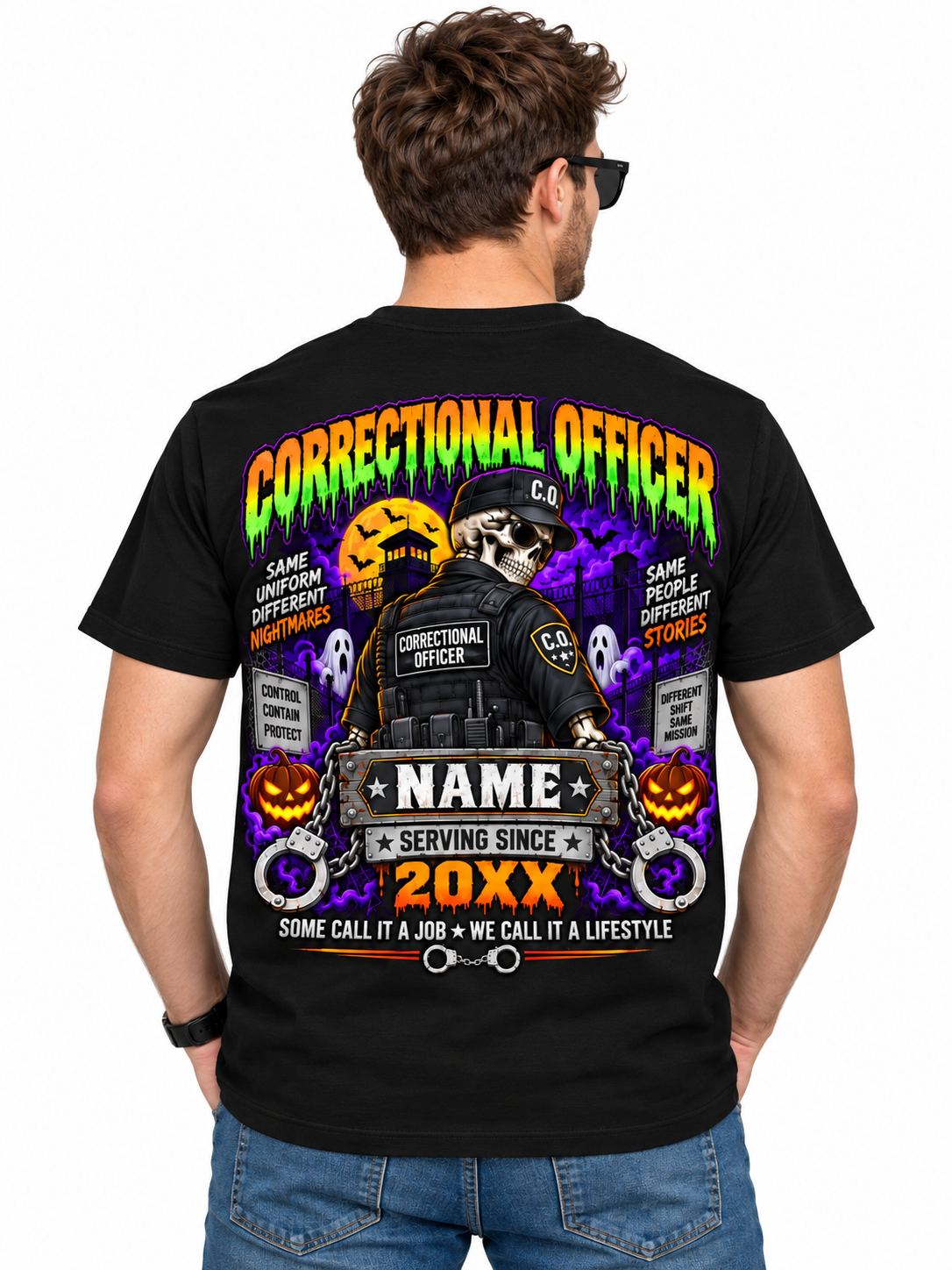 Custom "I Run The Tier" Halloween Correctional Officer T-Shirt — Personalized Front & Back Graphic Tee