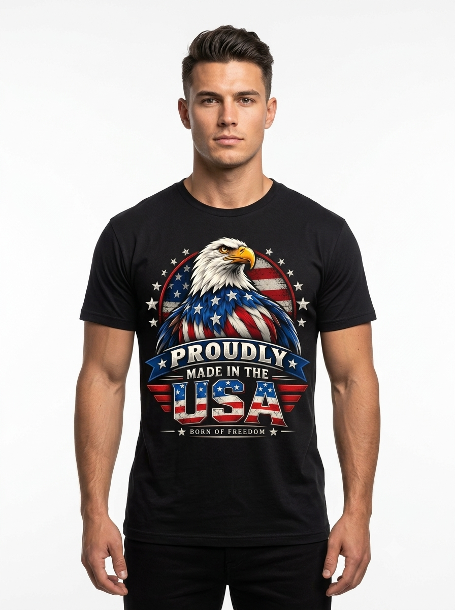Personalized "Proudly Made in the USA" Patriotic Bald Eagle T-Shirt — Custom Name & Serving Year (Front & Back)