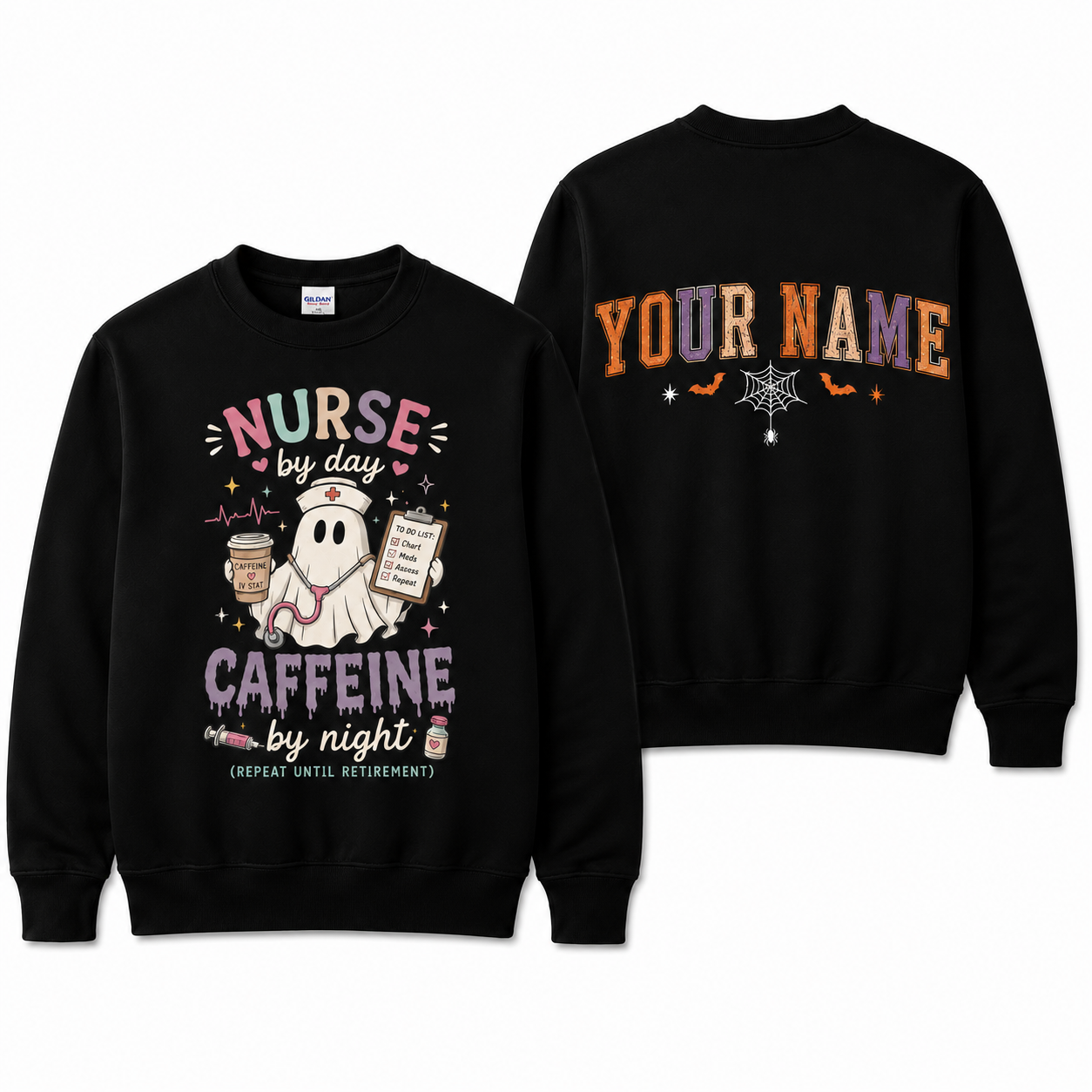 Personalized Halloween Nurse Sweatshirt Custom Name Hocus Poke-Us Ghost Graphic Nurse Gift