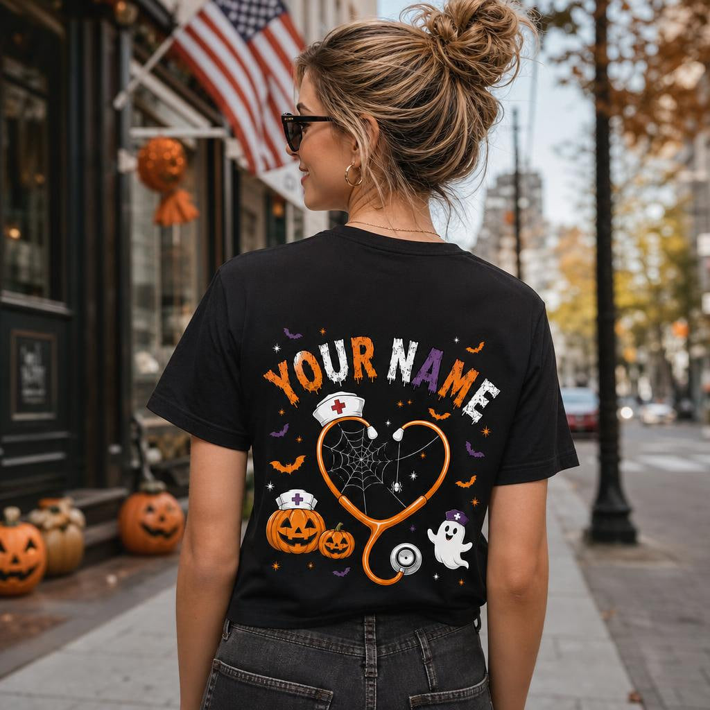 Personalized Ghost Halloween Shirt Custom Pumpkin Fall Spooky Tee T-Shirt