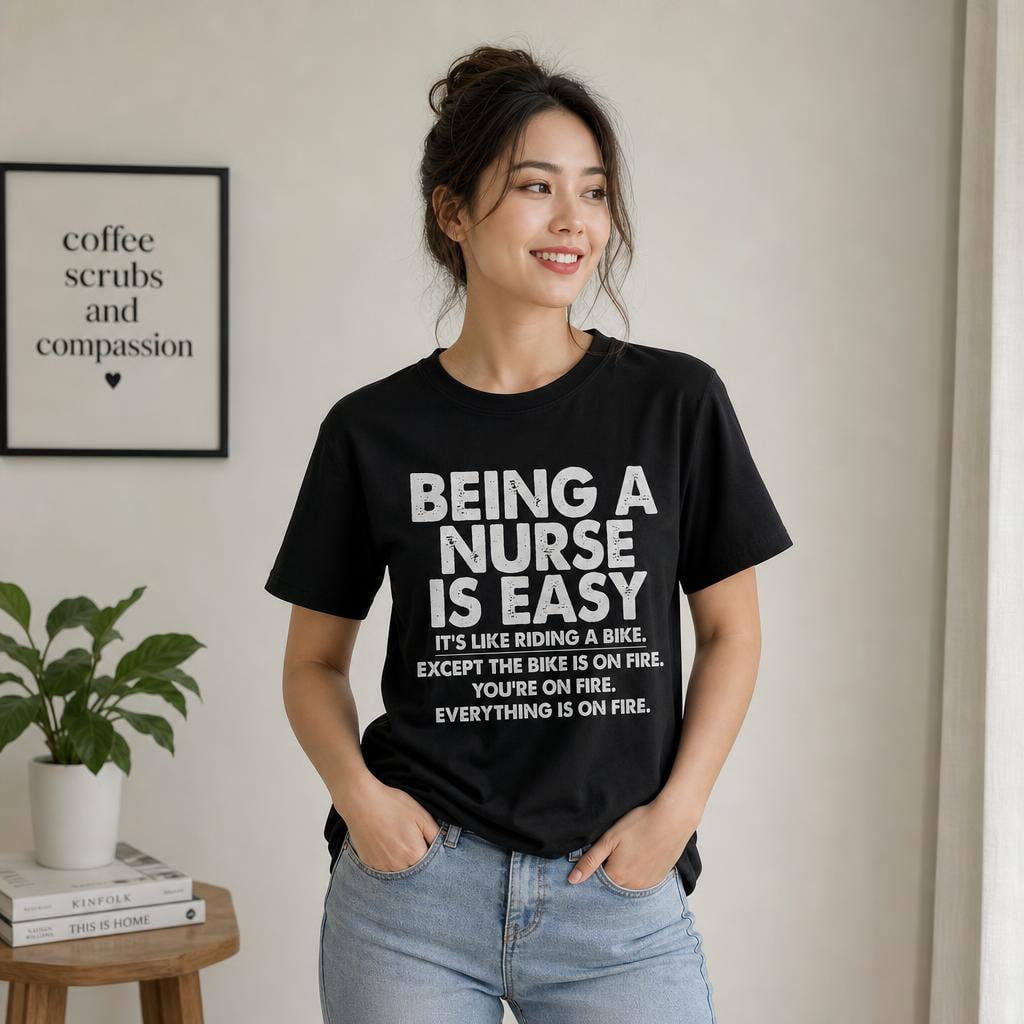 Being a Nurse Is Easy Shirt Funny Front and Back Nurse Graphic T-Shirt