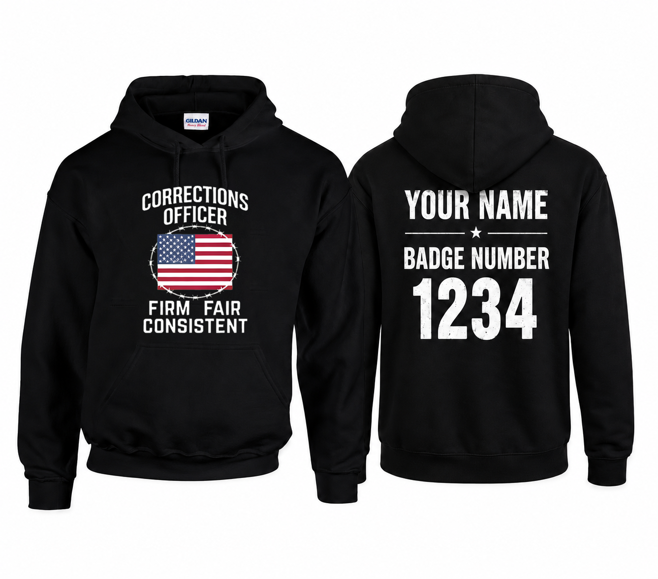 Custom Name Corrections Officer Hoodie, Firm Fair Consistent American Flag Prison Guard Hooded
