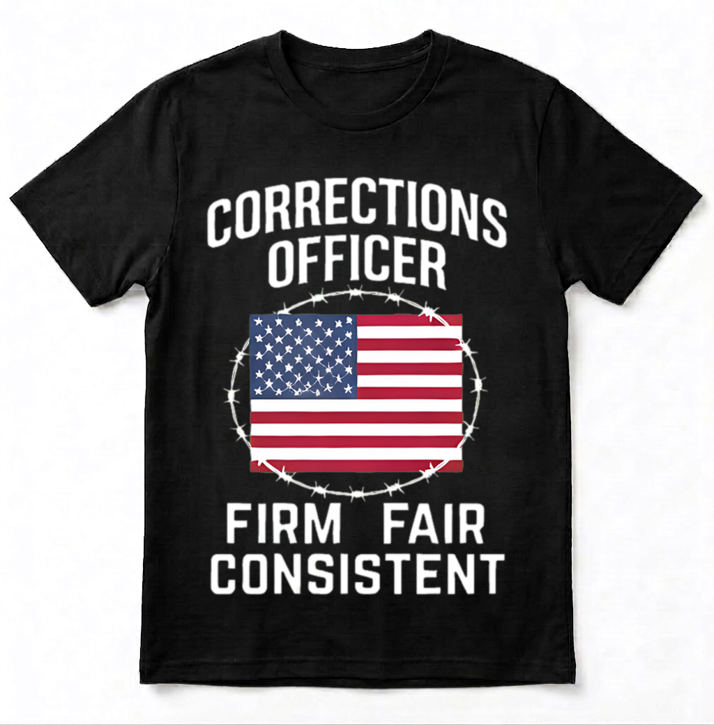 Custom Name Corrections Officer Shirt, Firm Fair Consistent American Flag Prison Guard Tee