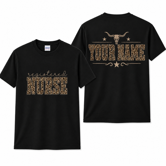Personalized Custom Leopard Registered Nurse T-Shirt Gift for RN NP