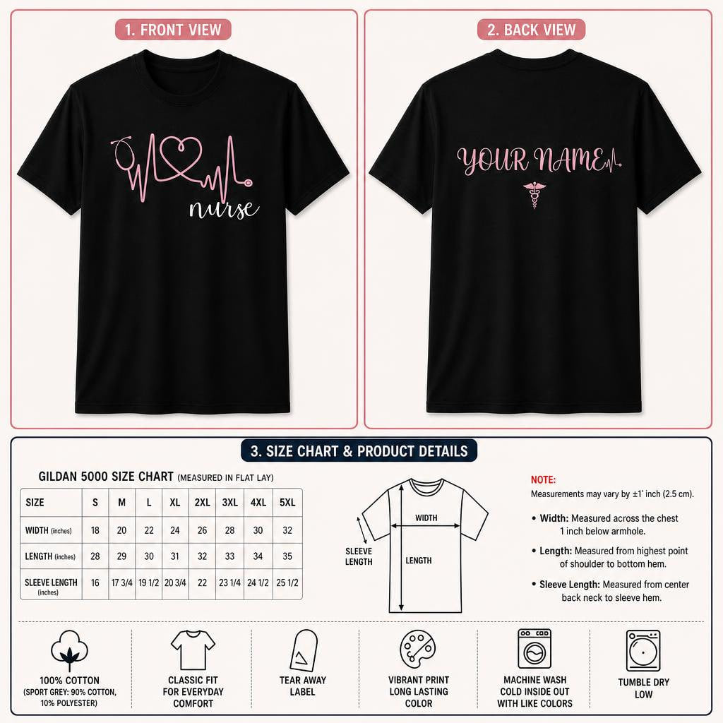 Personalized Nurse Heartbeat Shirt Custom RN Gift Nursing Life Unisex T-Shirt