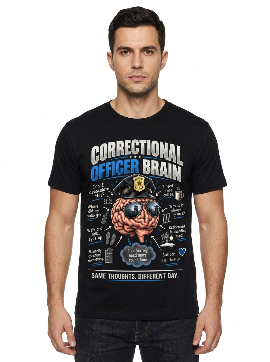 Personalized "Correctional Officer Brain" Funny T-Shirt — "Same Brain Different Pressure" Custom Name & Year (Front & Back)