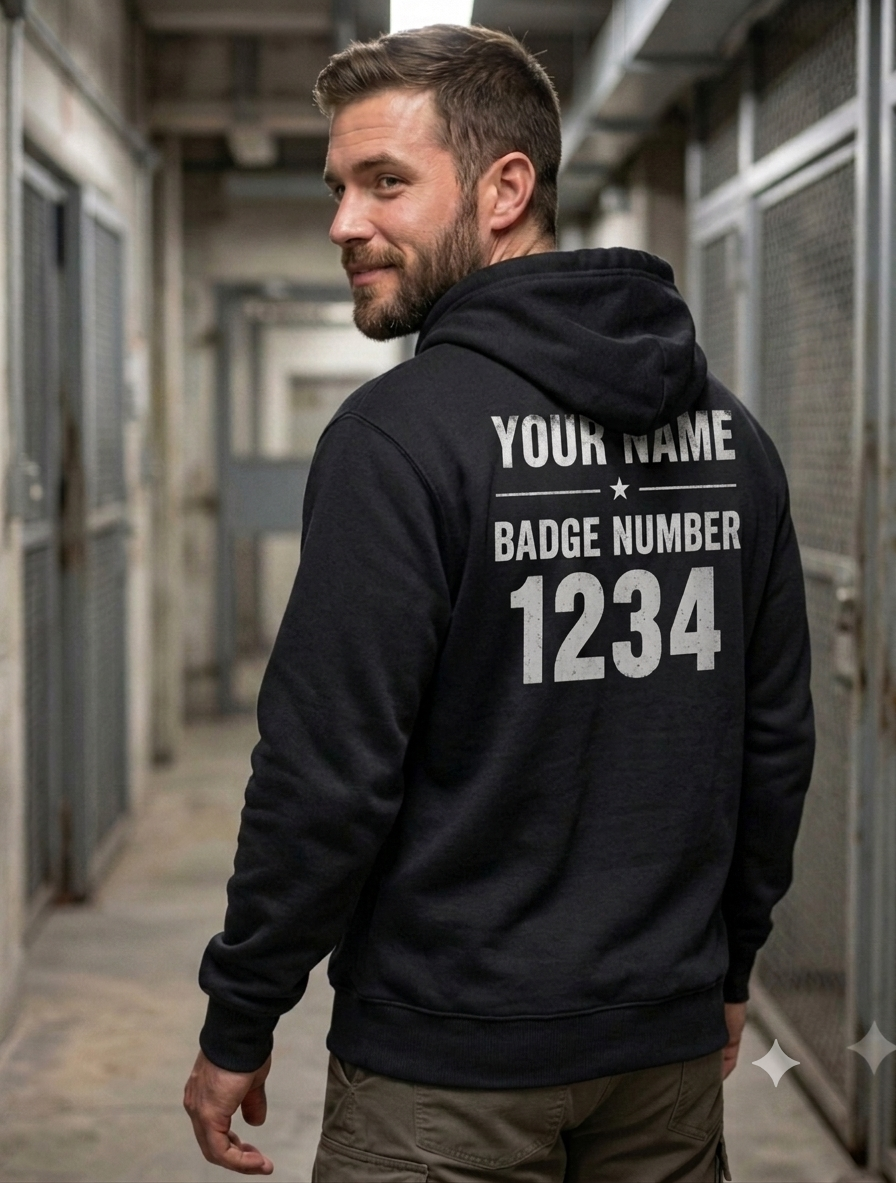 Custom Name Corrections - Thin Silver Line Flag for Correctional Officer Hoodie