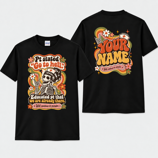 Personalised Nurse Shirt with Name Funny Skeleton Nurse Retro Graphic Tee