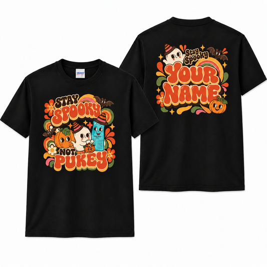 Stay Spooky Not Pukey Custom Name Shirt Vintage Retro Ghost Halloween T-Shirt