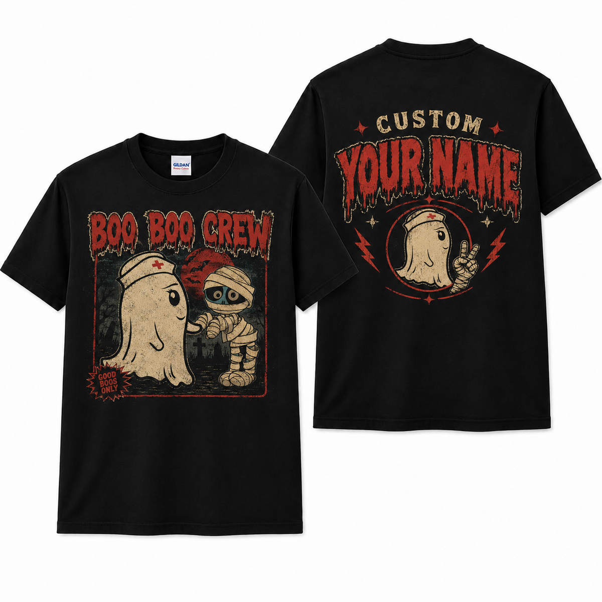 Boo Boo Crew Nurse Ghost Mummy Spooky Halloween Shirt with Custom Name