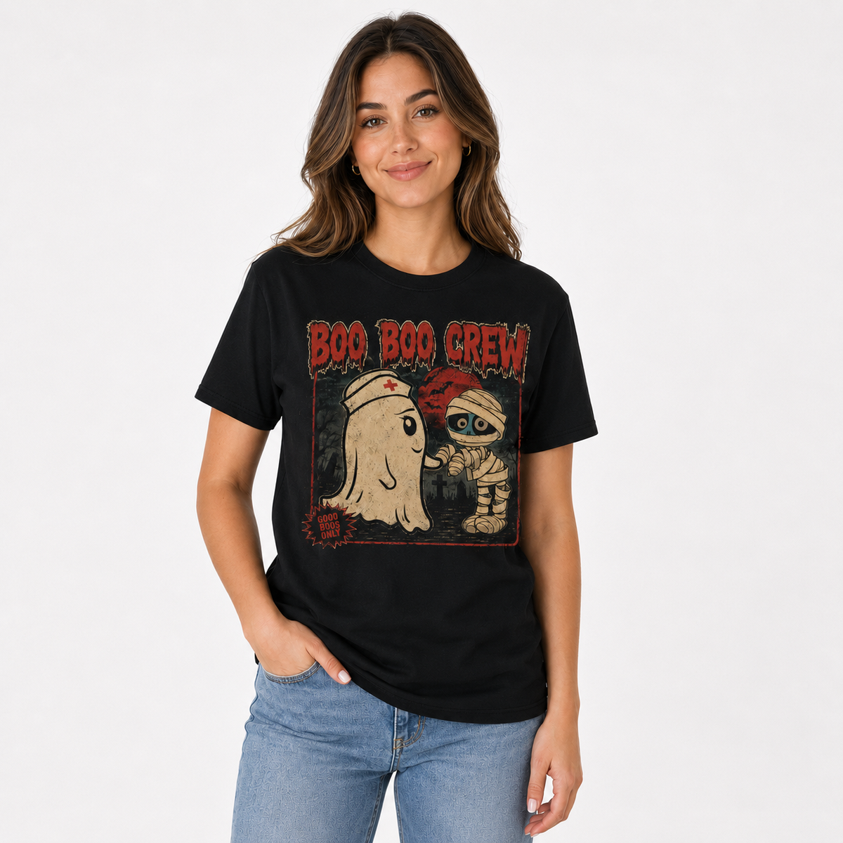 Boo Boo Crew Nurse Ghost Mummy Spooky Halloween Shirt with Custom Name
