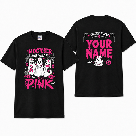 In October We Wear Pink Custom Nurse Ghost Halloween T Shirt