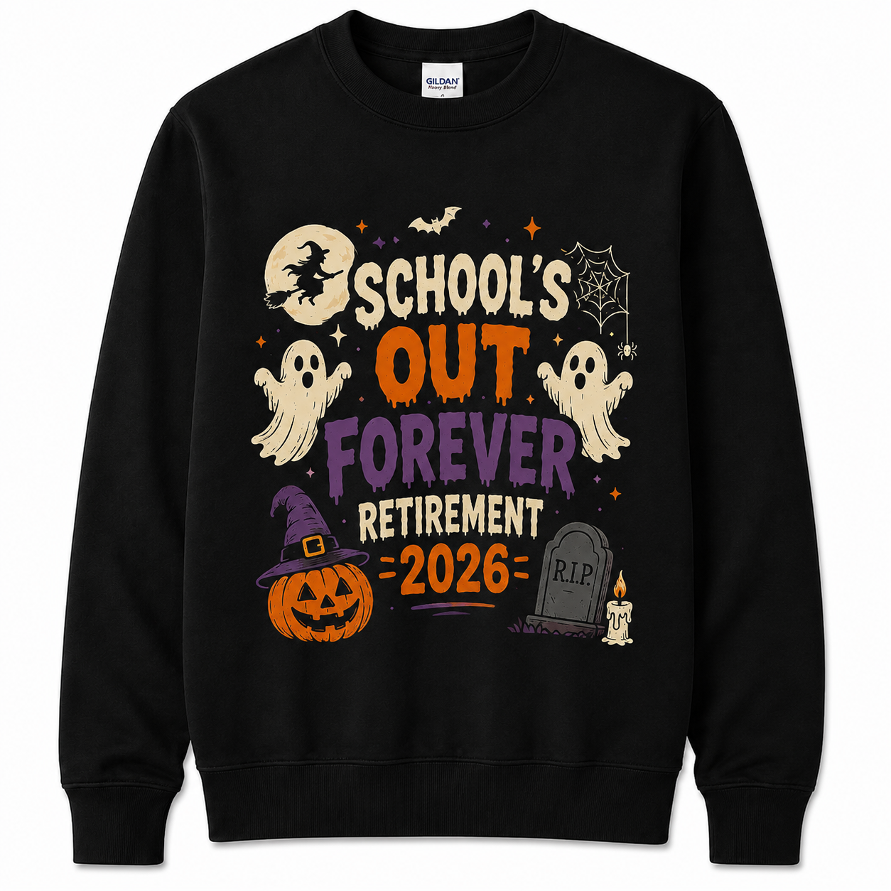 Custom Retro Halloween Teacher Retirement Sweatshirt School's Out Forever