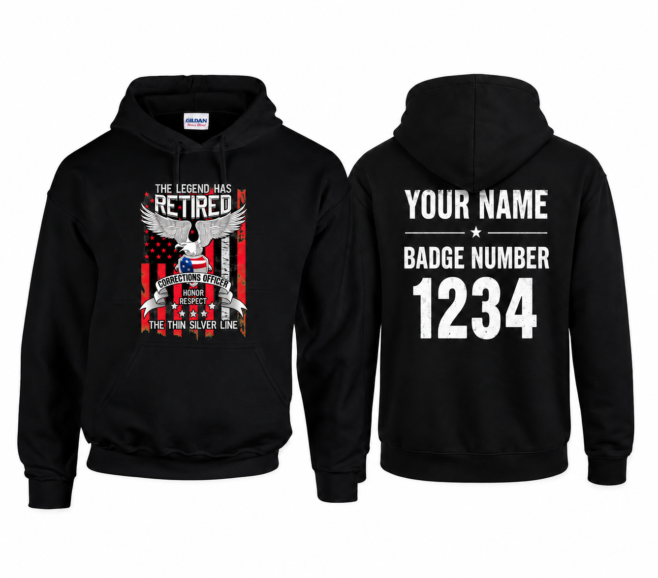 Custom Name Retired Corrections Officer Hoodie, Thin Silver Line Legend Retirement Gift Hooded