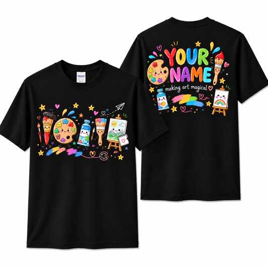Custom Art Teacher T-Shirt Cute Paintbrush Palette Personalized Artist Gift