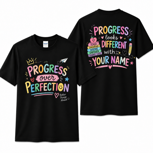Personalized Teacher Shirt Progress Over Perfection SPED Custom Name Tee